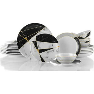 24dílná sada porcelánového nádobí Kütahya Porselen Black&White
