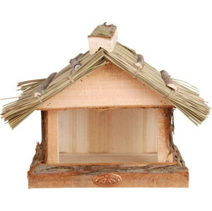 Dřevěné krmítko s doškovou střechou Esschert Design, výška 22,8 cm