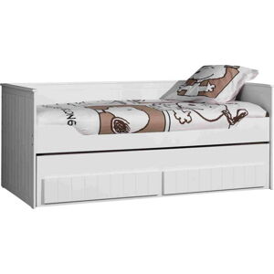Bílá dětská postel z borovicového dřeva s výsuvným lůžkem s úložným prostorem 90x200 cm Robin – Vipack