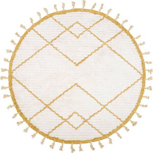 Bílo-žlutý bavlněný ručně vyrobený koberec Nattiot Come, ø 120 cm