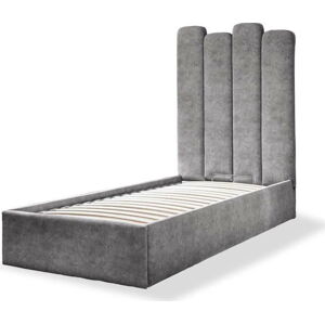 Šedá čalouněná jednolůžková postel s úložným prostorem s roštem 90x200 cm Dreamy Aurora – Miuform