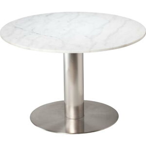 Bílý mramorový jídelní stůl s podnožím ve stříbrné barvě RGE Pepo, ⌀ 105 cm