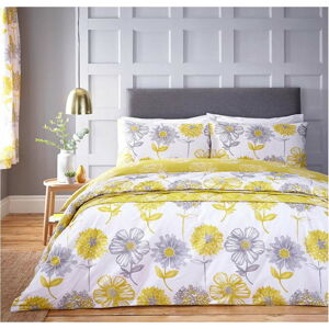 Žluto-bílý přehoz přes postel s motivem květin Catherine Lansfield, 220 x 230 cm