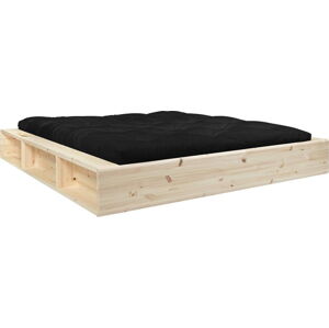 Dvoulůžková postel z masivního dřeva s úložným prostorem a černým futonem Comfort Mat Karup Design, 180 x 200 cm