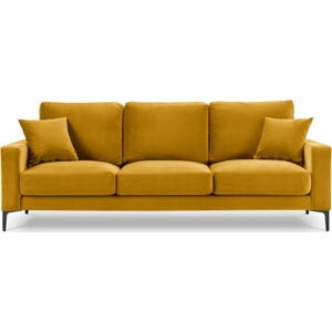 Žlutá sametová pohovka Kooko Home Harmony, 220 cm