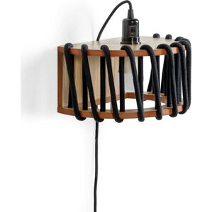 Černá nástěnná lampa s dřevěnou konstrukcí EMKO Macaron, délka 30 cm