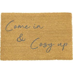 Šedá rohožka z přírodního kokosového vlákna Artsy Doormats Come In & Cosy Up, 40 x 60 cm