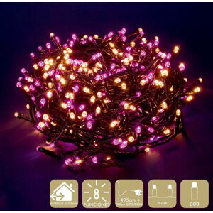 Růžovo-béžový světelný LED řetěz Unimasa, 300 světýlek
