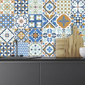 Sada 24 nástěnných samolepek Ambiance Azulejos Ornaments Mosaic, 10 x 10 cm