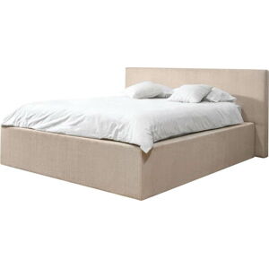 Béžová čalouněná dvoulůžková postel s úložným prostorem s roštem 160x200 cm Nihad – Bobochic Paris