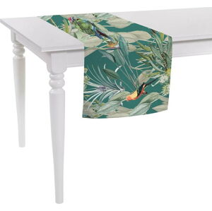 Zelený běhoun na stůl Mike & Co. NEW YORK Jungle Birds, 140 x 40 cm