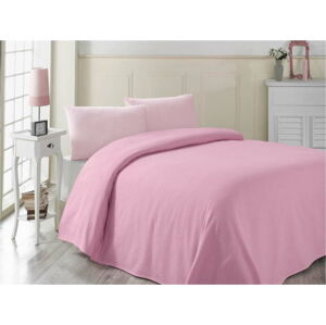 Růžový bavlněný lehký přehoz přes postel Pembe, 200 x 230 cm