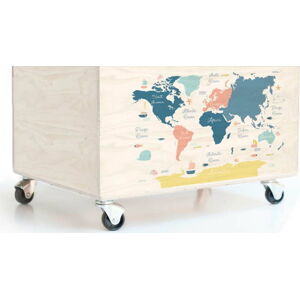 Dětský borovicový úložný box na kolečkách Folkifreckles Worldmap