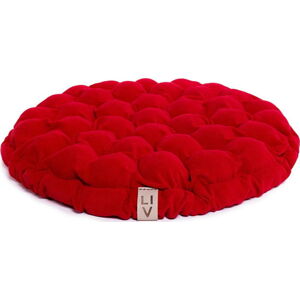 Červený sedací polštářek s masážními míčky Linda Vrňáková Bloom, Ø 65 cm