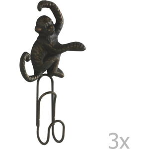 Sada 3 tmavě šedých nástěnných kovových věšáků Geese Monkey