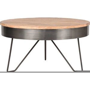 Šedý konferenční stolek s deskou z mangového dřeva LABEL51 Saran, ⌀ 80 cm