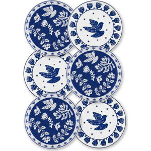 Sada 6 bílo-modrých porcelánových dezertních talířů Mia Bloom, ⌀ 19 cm
