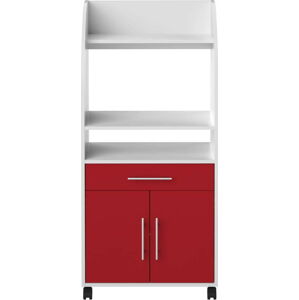 Červeno-bílý pojízdný kuchyňský úložný prostor s policemi TemaHome Jeanne