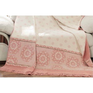 Bílo-růžová deka s příměsí bavlny Aksu Sweety, 200 x 150 cm