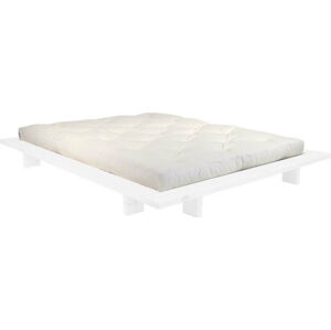 Dvoulůžková postel z borovicového dřeva s matrací Karup Design Japan Double Latex White/Natural, 160 x 200 cm