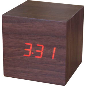 Tmavě hnědý budík s červeným LED displejem Gingko Cube Click Clock