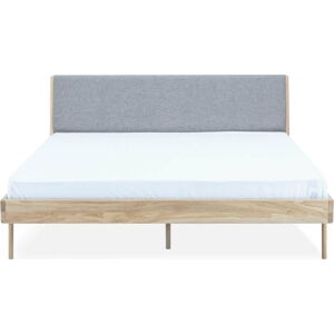 Šedá/v přírodní barvě čalouněná dvoulůžková postel z dubového dřeva 140x200 cm Fawn - Gazzda