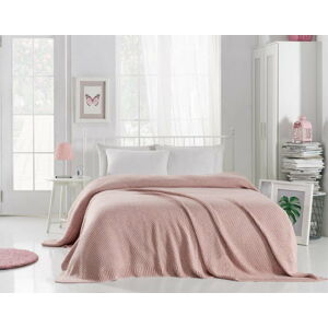 Pudrově růžový přehoz přes postel s příměsí bavlny Homemania Decor Silvi, 220 x 240 cm