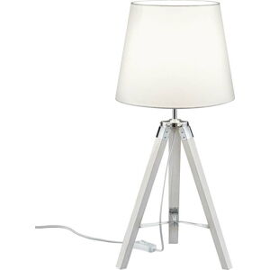 Bílá stolní lampa z přírodního dřeva a tkaniny Trio Tripod, výška 57,5 cm