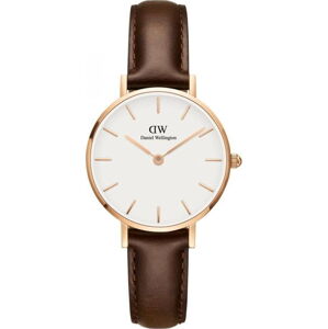 Dámské hodinky s koženým řemínkem a bílým ciferníkem s detaily růžovozlaté barvy Daniel Wellington Petite Bristol, ⌀ 28 mm