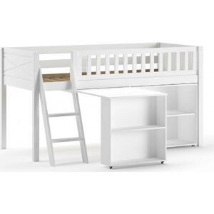 Bílá vyvýšená dětská postel z borovicového dřeva s úložným prostorem 90x200 cm SCOTT – Vipack