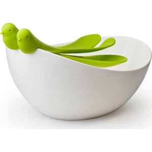 Bílo-zelený salátový set s mísou Qualy&CO Salad Bowl