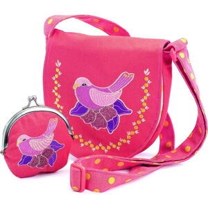 Set růžové dětské kabelky a peněženky Djeco Holubice