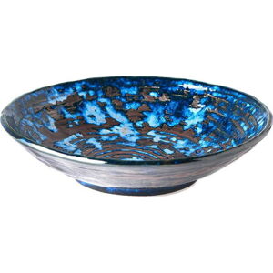 Modrý keramický hluboký talíř MIJ Copper Swirl, ø 24 cm