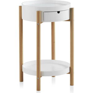 Bílý příruční stolek se šuplíkem a nohami z bukového dřeva Geese Nordic Style Malo