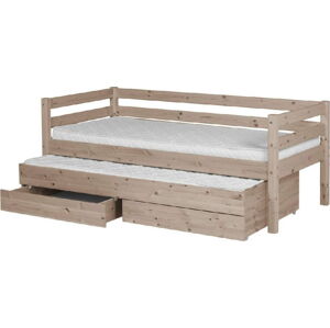 Hnědá dětská postel z borovicového dřeva s výsuvným lůžkem a 2 zásuvkami Flexa Classic, 90 x 200 cm