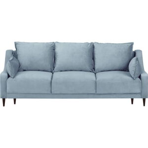 Světle modrá sametová rozkládací pohovka s úložným prostorem Mazzini Sofas Freesia, 215 cm