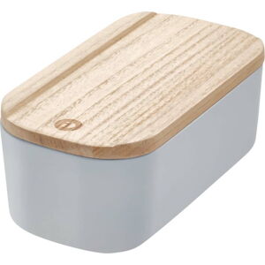 Šedý úložný box s víkem ze dřeva paulownia iDesign Eco, 9 x 18,3 cm