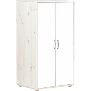 Bílá dětská šatní skříň s lakovanými dveřmi z borovicového dřeva Flexa Classic, výška 133 cm