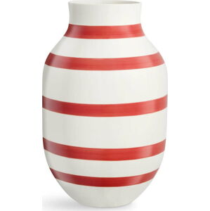 Bílo-červená pruhovaná keramická váza Kähler Design Omaggio, výška 31 cm