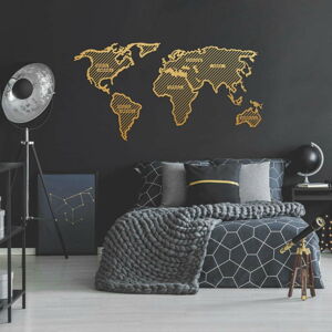 Kovová nástěnná dekorace ve zlaté barvě World Map In The Stripes, 150 x 80 cm