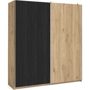 Černá šatní skříň v dekoru dubu s posuvnými dveřmi 182x200 cm Care - Marckeric