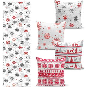 Sada 4 vánočních povlaků na polštář a běhounu na stůl Minimalist Cushion Covers Red Christmas