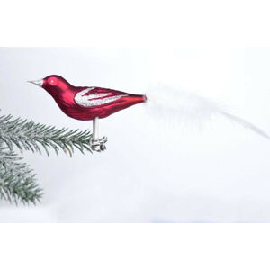 Sada 3 červených skleněných vánočních ozdob ve tvaru ptáčka Ego Dekor