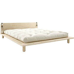 Dvoulůžková postel z masivního dřeva s čelem, lampičkami a matrací Double Latex Karup Design Peek, 140 x 200 cm