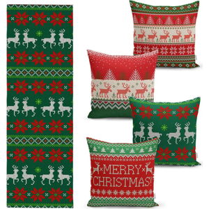 Sada 4 vánočních povlaků na polštář a běhounu na stůl Minimalist Cushion Covers Merry Christmas