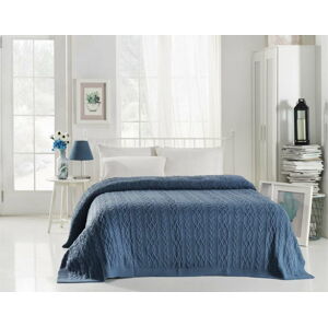 Atramentově modrý přehoz přes postel s příměsí bavlny Homemania Decor Knit, 220 x 240 cm