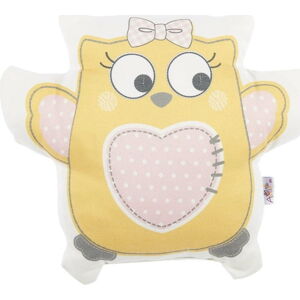 Žlutý dětský polštářek s příměsí bavlny Mike & Co. NEW YORK Pillow Toy Owl, 32 x 26 cm