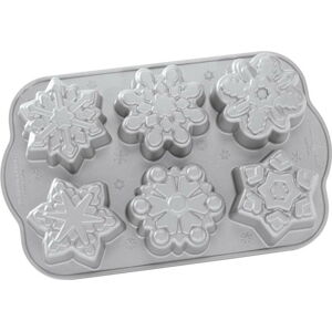 Forma na 6 mini bábovek ve stříbrné barvě Nordic Ware Snowflakes, 700 ml