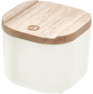Bílý úložný box s víkem ze dřeva paulownia iDesign Eco, 9 x 9 cm