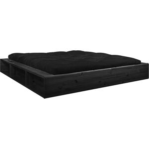 Černá dvoulůžková postel z masivního dřeva s úložným prostorem a černým futonem Comfort Karup Design, 140 x 200 cm